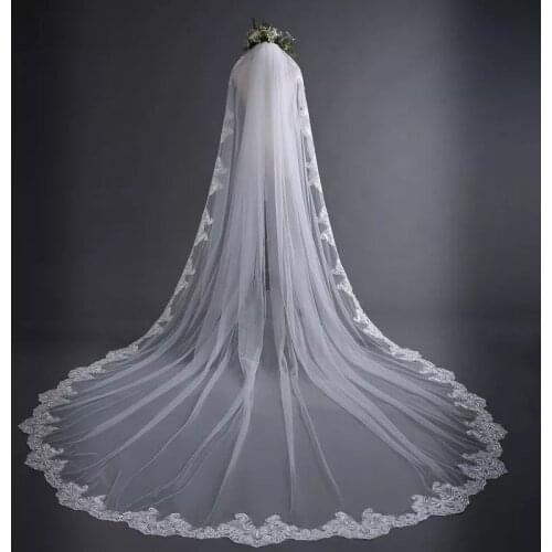 5 Meter White Ivory Cathedral Wedding Veils Long Lace Edge Bridal Veil with Comb Wedding Accessories Bride Veu Wedding Veil