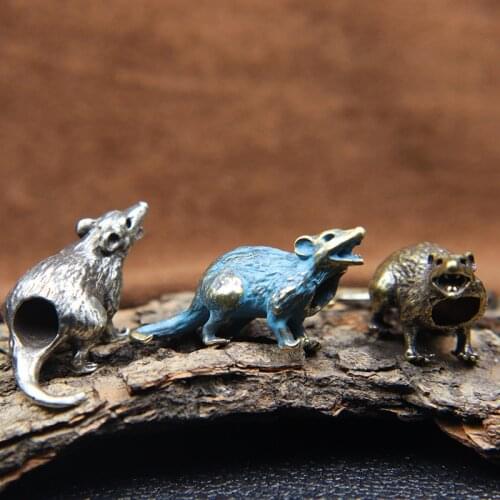 Zodiac Animal Rat Figurine Brass Knife Bead Flashlight Lanyard Pendant EDC Paracord DIY Outdoor Tool Accessories Cute Mice Charm