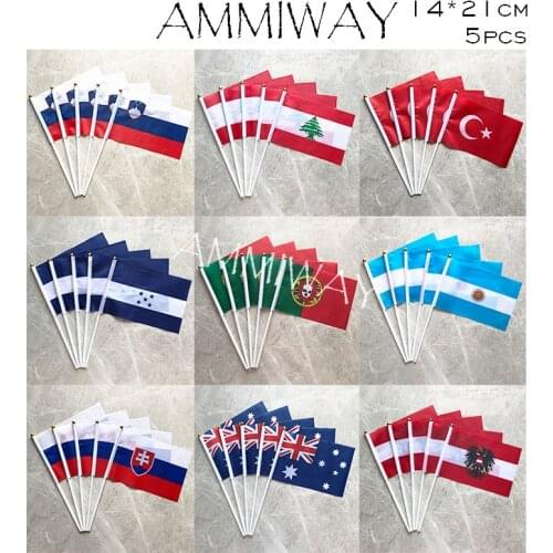AMMIWAY 14x21cm 5pcs Slovenia Lebanon Turkey Honduras Portugal Hand Flag Argentina Slovakia Australia Austria National Flags