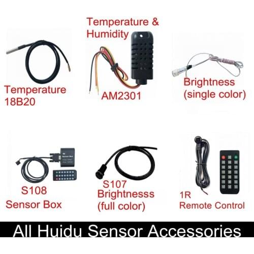 Huidu Sensors Temperature 18B20 and Humidity AM2301 Single RGB Brightness S107 S108 Box 1R Remote