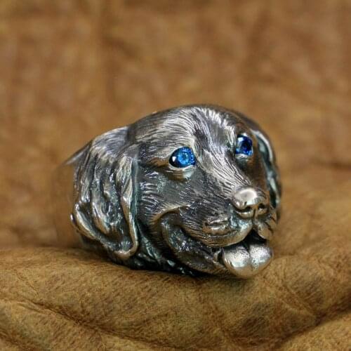 CZ Eyes 925 Sterling Silver Golden Retriever Cute Dog Ring TA32N US Size 7~15