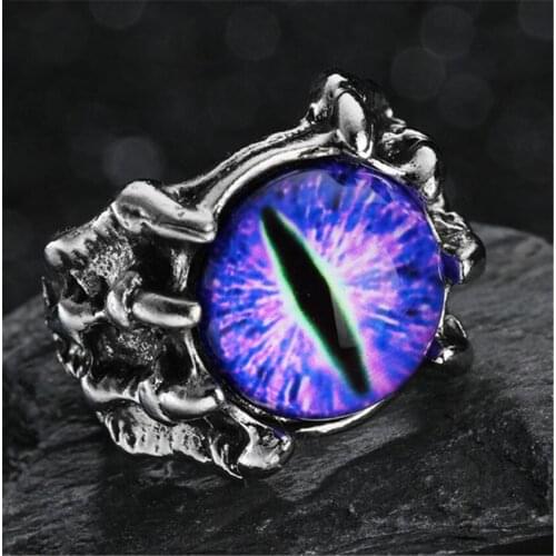 Exaggerated Gothic Rings Vintage Men Dragon Claw Evil Eyes Rings Devil Eyeball Animal Adjustable Finger Ring Jewelry Halloween