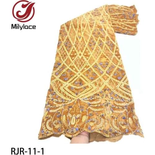 African Lace Fabric 2020 High Quality Lace Velvet Lace Fabric Embroidered Nigerian Lace Fabrics with Sequins 5 Yards RJR-11