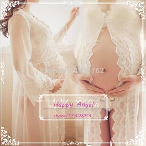 Hot Sale Royal Style White Maternity Gown Lace Long Beach Dress Pregnant Women Photography Props Photo Shoot Nightdress