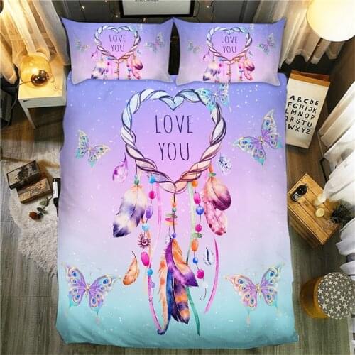 Dreamcatcher Bedding Set Butterfly Feather Boho Queen King Size Bed Linen Twin Full Single Double Duvet Cover Set For Child Girl