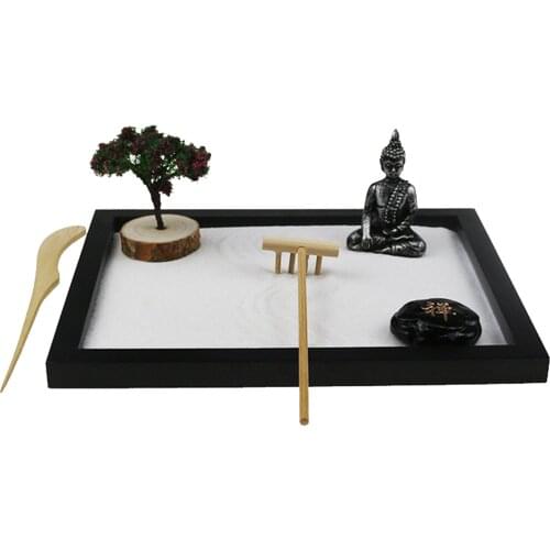 Mini Zen Garden Porch Rake Rocks Buddha Statues for Stress Relief Home Desk