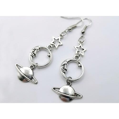 Fashion Classic Geometric Women Earrings of Star and Moon , Saturn Earrings , Star and Moon Celestial Earrings Jewelry Gift