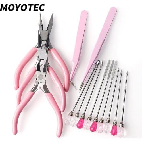 MOYOTEC 8Pcs Mini Pink Pliers DIY Tools Pliers Without Tooth Sharp Nose Round Diagonal Scissors Pliers Hardware Tools
