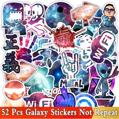 52 Pcs/Lot Graffiti Galaxy Stickers Stars Dream Funny Cartoon Sticker for Laptop Moto Skateboard Luggage Guitar Furniture Decal