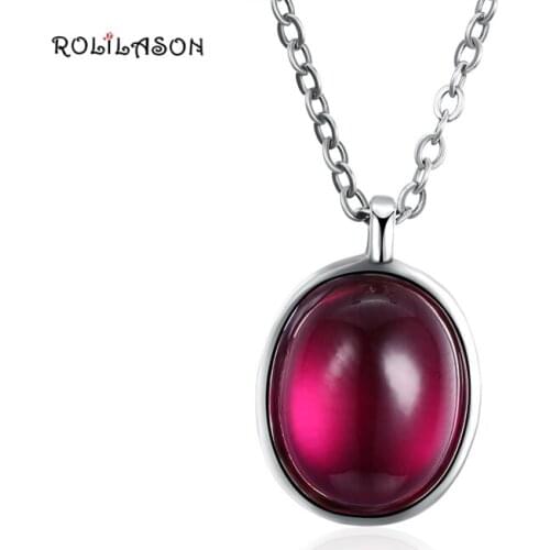 ROLILASON 925 Sterling Silver Round red zircon Necklace pendant For Women party gift fashion Jewelry SP47
