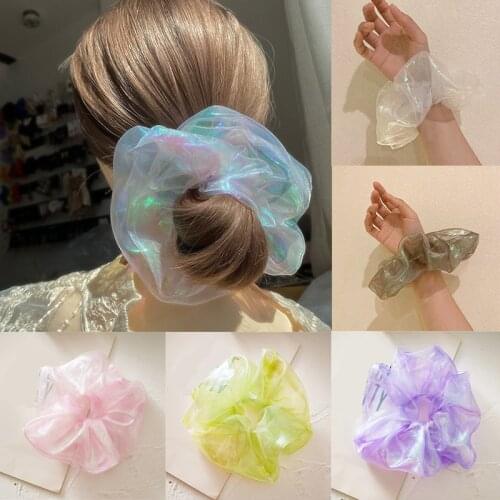 2020 Korea Lace Organza Big Hair Scrunchies Transparent Tulle Elastic Hair Bands for Women Ponytail Holder Hair Tie Accessories
