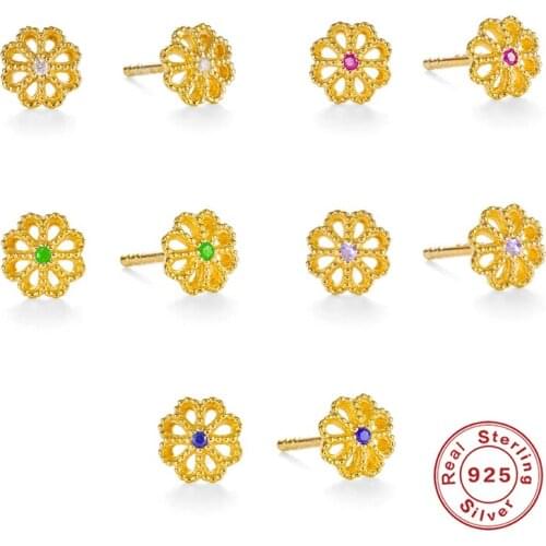 Canner Luxury Stud Earring For Women Flower-shape Earring 100% Real Sterling 925 Silver Pendientes Plata 925 Fine Jewelry