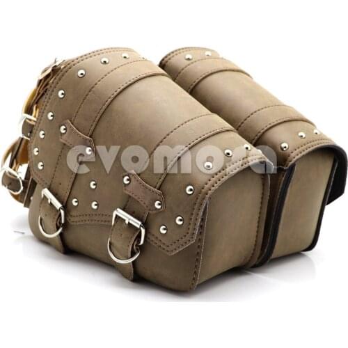 Universal A Pair Motorcycle Saddlebags Brown PU Leather Storage Tool Pouch Luggage Side Bag For Harley Touring Cruiser