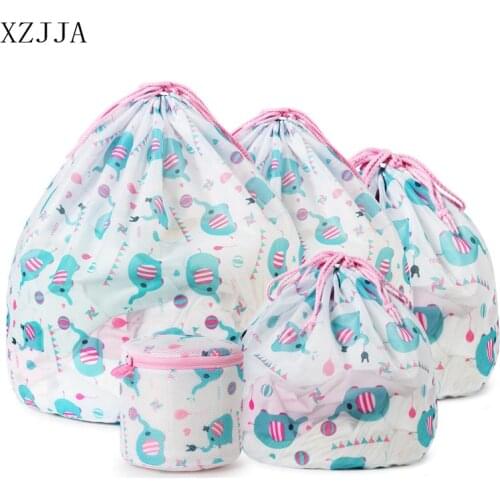 XZJJA Cute Elephant Drawstring Laundry Bag Set For Washing Machines Home Underwear Bra Socks Storage Organizer Mesh Washing Bag