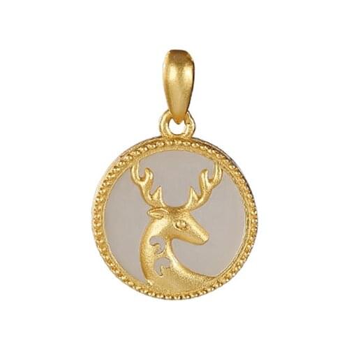 S925 sterling silver gold plated Natural Hotian jade pendant Cute A deer has you Antlers Elk Womens pendant