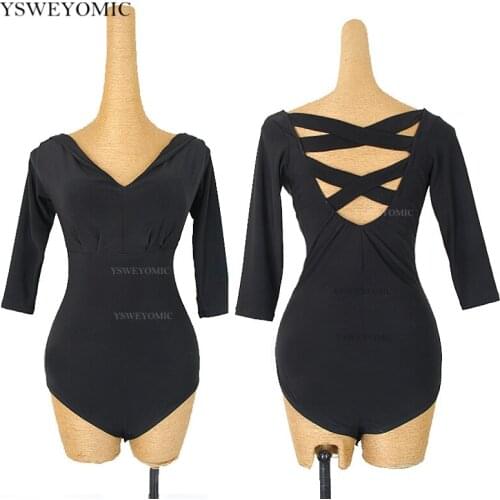 2020 Latin Dance Clothes New Ballroom Standard Dance Jumpsuit Practice Retro cross Belt V-neck Dance Tops Women Y142