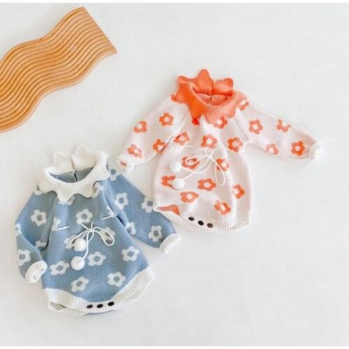 Newborn Baby Knitted Clothes Girls Winter Rompers Infant Flower Princess Wool Jumpsuit Birthday Party Bodysuit Photo Props 3-18M