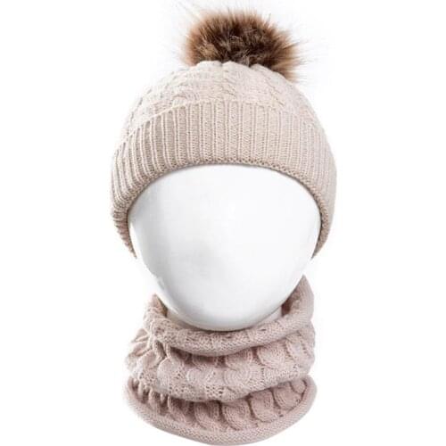 1pc Warm Pom Pom Ball Decor Kids Hat Scarf Set Windproof Winter Knit Hat Beanie Cap With Neck Scarf Clothing Accessories