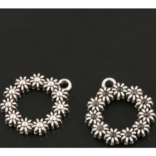 10pcs Charms Wreath Flower Silver Color Pendants For Women Making Jewelry Necklaces Supplies