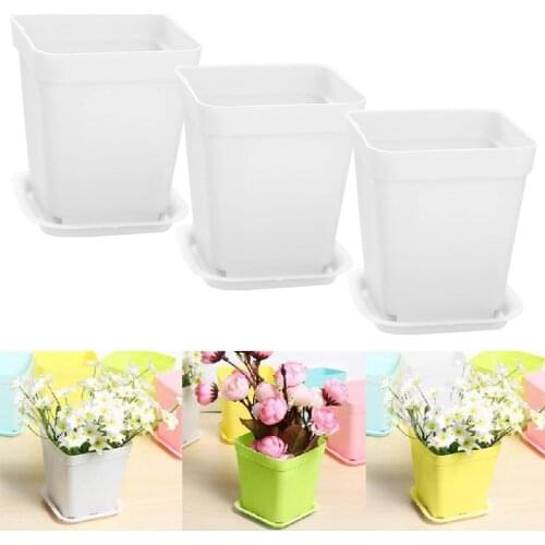 10pcs Silver Square Steel Plant Flower Pot Home Office Decor Planter Colorful with Pots Trays Green Gardening Supplies