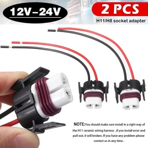 2Pcs 12-24V Car H8 H11 Ceramic Wiring Harness Socket Wire Connector Cable Plug Adapter H9 880 881 Foglight Head Light Bulb Parts