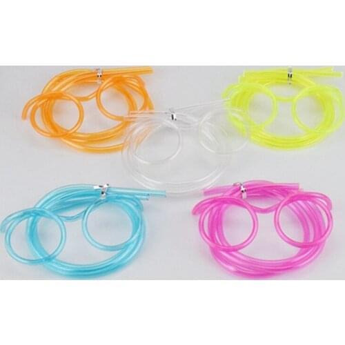 200pcs/lot Funny Glasses Straw Unique Flexible Drinking Tube Kids Party Accessories Plastic Drinking Straws
