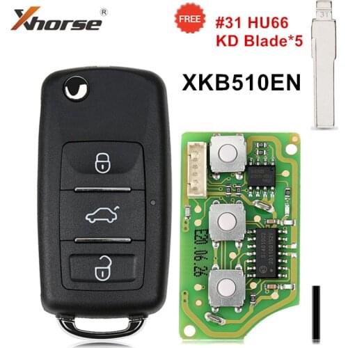 5pcs Waterproof Xhorse XKB510EN Universal Remote Key B5 Type with 5pcs HU66 KD VVDI Key Balde for VVDI VVDI2 Mini Key Tool Max