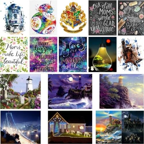 5D DIY art diamond painting architectural style pattern diamond mosaic full cross embroidery home room decoration gift