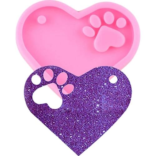 Shiny Glossy Love Silicone Mold Dog Paw Epoxy Resin Craft Keychain Molds Fashion Jewelry Polymer Clay Pendant Mould