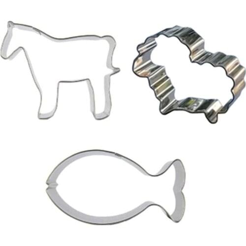 Wild Horse,Mackerel, Lamb shaped 3 piece biscuit cutting molds, baking tools, cake decorating soft candy tools