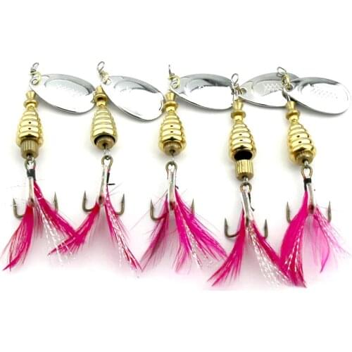 HENGJIA 5pcs 7cm 9.5g spinnerbait Metal Spoon bait Noise Sequins isca Artificial Spoon Lure pesca Bass Lure feather fishing hook
