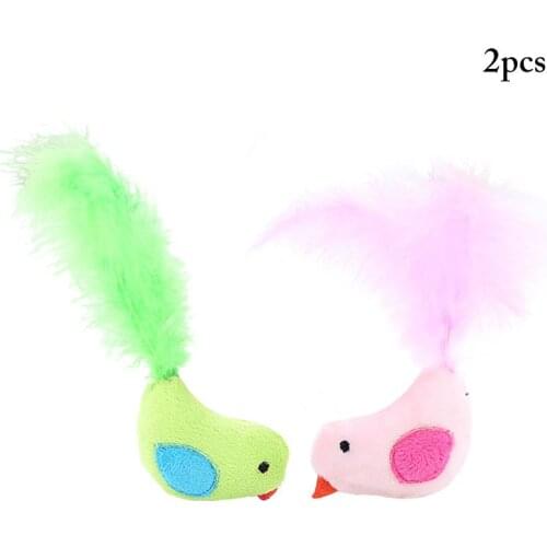 Dorakitten 2Pcs/Set Bite Resistant Bird Shape Cat Toys Lovely Mini Plush Cat Feather Toy Cat Chew Toy Pet Bite Toys Pet Supplies