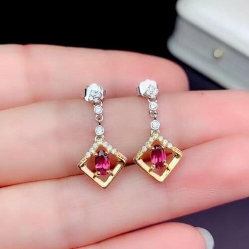 Exquisite red garnet stud earrings girl silver ornament water drop natural gem real 925 sterling silver birthday party gift