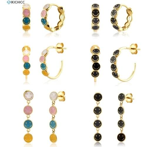 KIKICHICC 925 Sterling Silver 2022 Spring Smile Happy Mood Face Hoops Drop Piercing Huggies Necklace Bracelet Women Jewelry Set