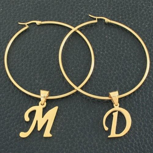 Fashion Stainless Steel Jewelry Simple Letters A-Z Big Hoop Earrings Personality For Women Girl Gift EFGZDAAF1