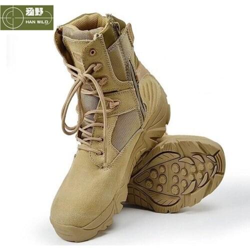 HANWILD Men Outdoor Breathable Athletic Shoes Tactical Boots Combat Military Boots Hiking Shoes Leather Men Waterproof Boots