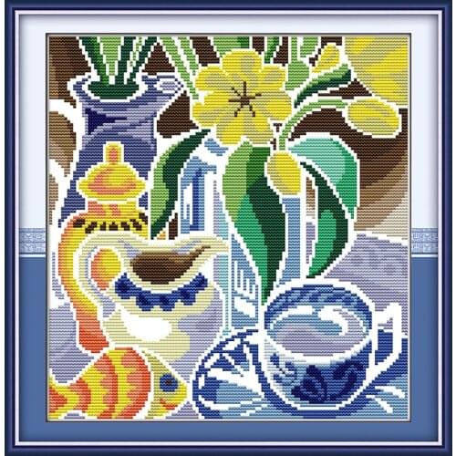 Flowers in the blue and white porcelain cross stitch kit aida 18ct 14ct canvas stitching embroidery DIY handmade needlework plus