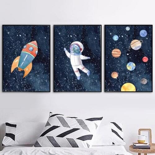 Space Astronaut Planet Rocket Earth UFO Nursery Wall Art Canvas Painting Posters And Prints Wall Pictures Baby Kids Room Decor