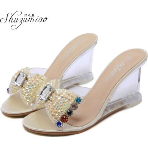 SHUZUMIAO 2021 New Summer Women Slippers Fish Mouth Wedges Female Slippers Europe USA Fashion Best Selling Bowknot Girl Slippers