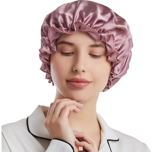 New Pure Silk Night Hat Female 100 Mulberry Silk Confinement Maternity Silk Round Hair Care Large Size Cap Hair Bonnets XL