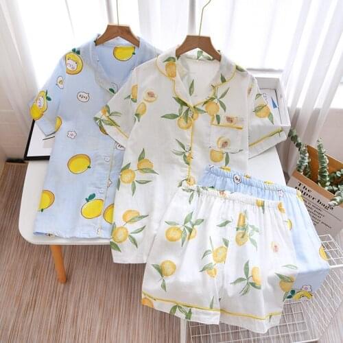 New Summer Pajamas Set Women Cotton Suits with Shorts Short Sleeves Cute Women Pajamas Lounge Wear Womens Two Piece Sets