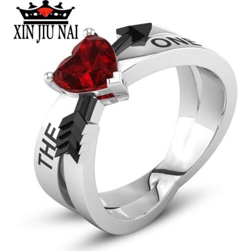 Wedding Band Rings For Women Cupid Arrow Design Romantic Silver Jewelry Red Heart Stone Ring For Lover Best Valentines Day gift
