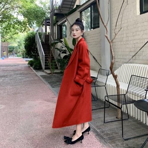 Autumn and winter 2021 new high-end water ripple double-sided cashmere coat womens medium and long 100% wool tweed loose coat