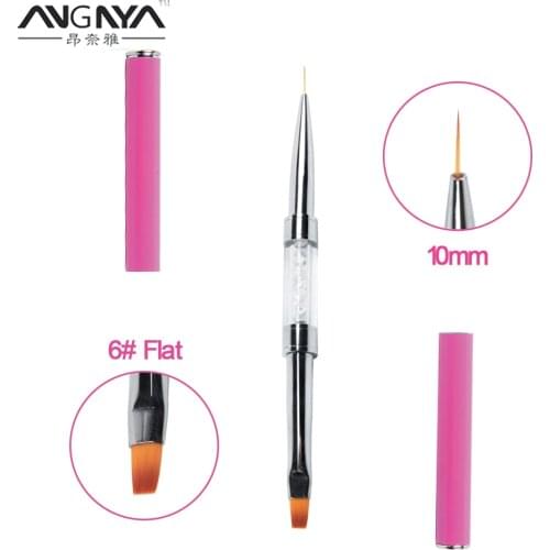 ANGNYA 1Pc 6# Flat UV Gel Brush Liner Painting Pen 10mm Acrylic Drawing Brush for Nails Rhinestone Handle Manicure Nail Art Tool