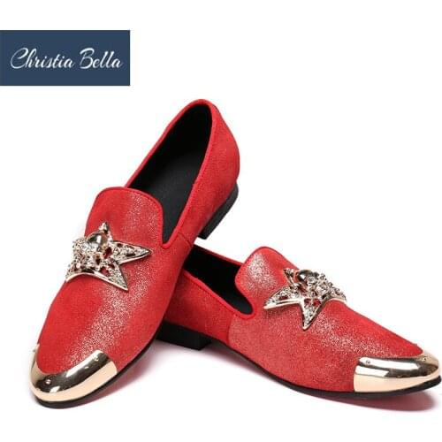 Christia Bella Mens Casual Red Leather Shoes for Man Summer Fashion Pointed Toe Nubuck Leather Dress Shoes Plus Size 38-47