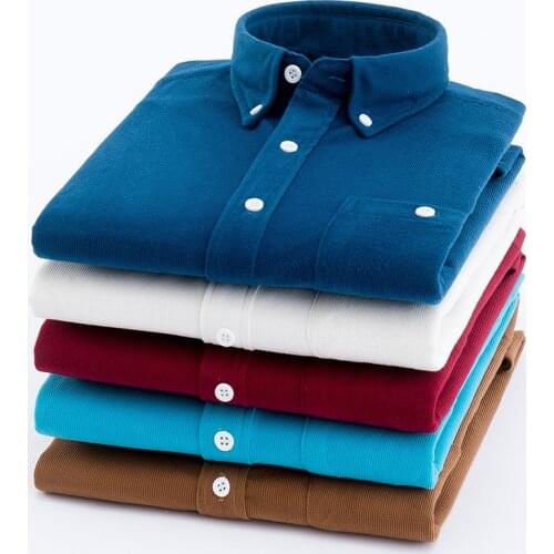 2021 Autumn New Business Casual Mens Corduroy Long Sleeve Shirt Male Brand Good Quality Blue Red Office Shirts Clothes