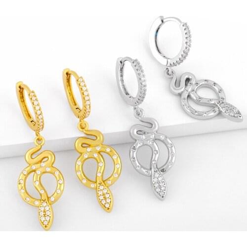FLOLA White Stone Snake Earrings For Women CZ Micro Pave Drop Earrings Dangle Cubic Zirconia Gold Plated Jewelry Gifts ersw48