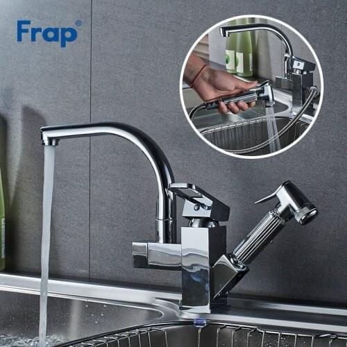 Frap Kitchen Faucets Single Handle Double Spouts Kitchen Tap With Pull Out Single Hole Swivel 360 Degree Water Mixer Tap Y40057