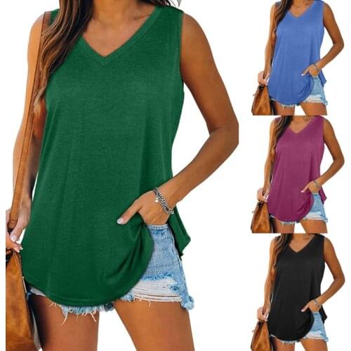 Tops Women Plus Large Size Sleeveless Solid Vest Tops Women Sexy V Neck Sleeveless Loose Tank Tops Womens T-shirt