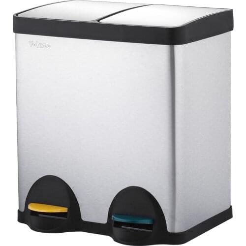 Velaze 40L Stainless Steel Rubbish Foot Pedal Trash Bin with Double Compartment with Premium Metal Lid for Kitchen House Waste